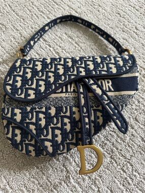 Navy Monogram Saddle Style Shoulder Bag Y2K Designer Inspired